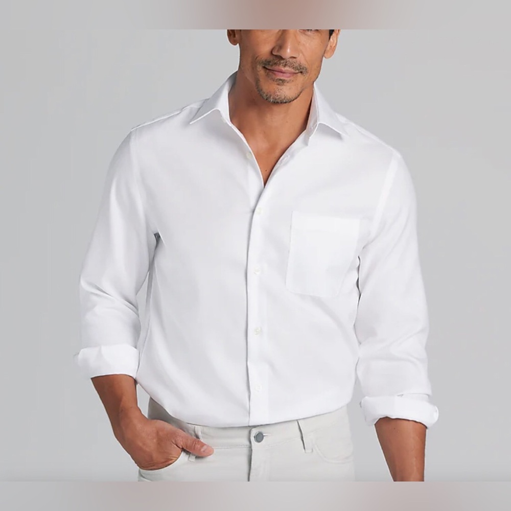 NWT LINEAUOMO Mens Cotton White Dressy Shirt 17.5 32/33